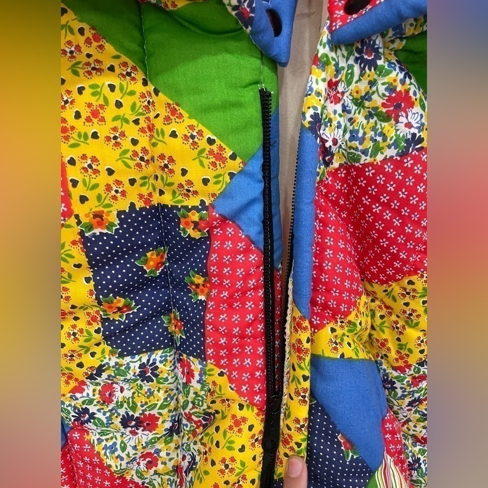 Vintage Handmade Patchwork Quilt Hooded Zip Robe … - image 3